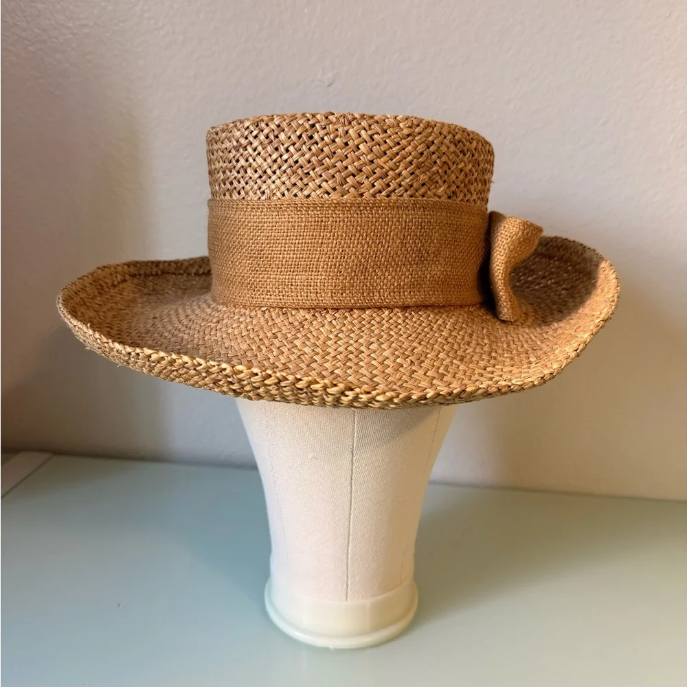 Woven Straw Bow Sun Hat in Natural Tan by IMPORTINA - Picture 1 of 5